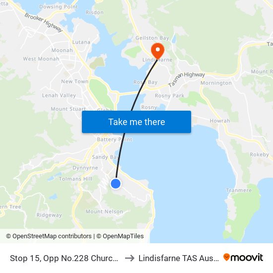 Stop 15, Opp No.228 Churchill Ave to Lindisfarne TAS Australia map