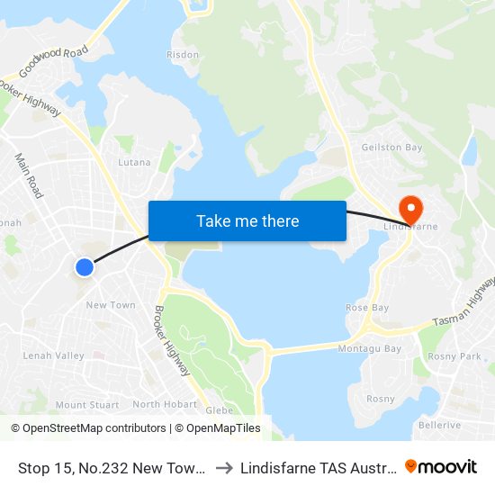 Stop 15, No.232 New Town Rd to Lindisfarne TAS Australia map