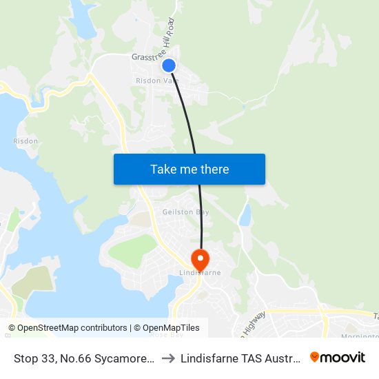 Stop 33, No.66 Sycamore Rd to Lindisfarne TAS Australia map