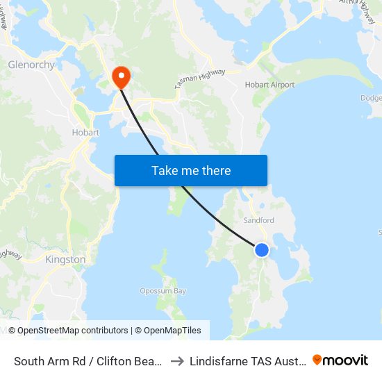 South Arm Rd / Clifton Beach Rd to Lindisfarne TAS Australia map
