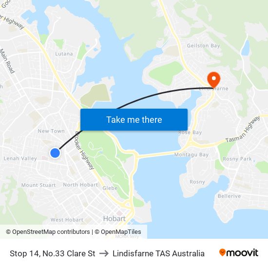 Stop 14, No.33 Clare St to Lindisfarne TAS Australia map