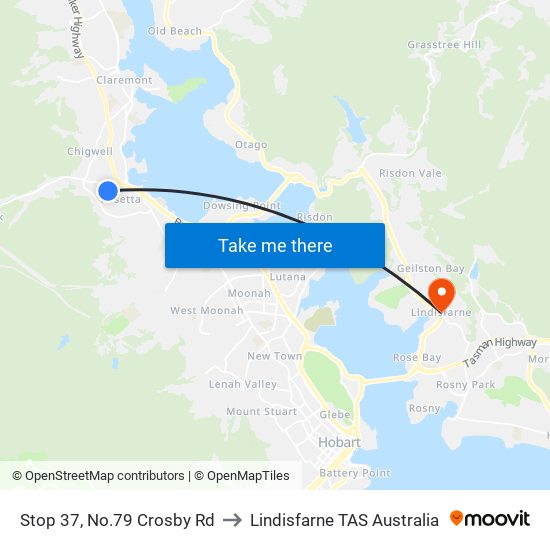 Stop 37, No.79 Crosby Rd to Lindisfarne TAS Australia map