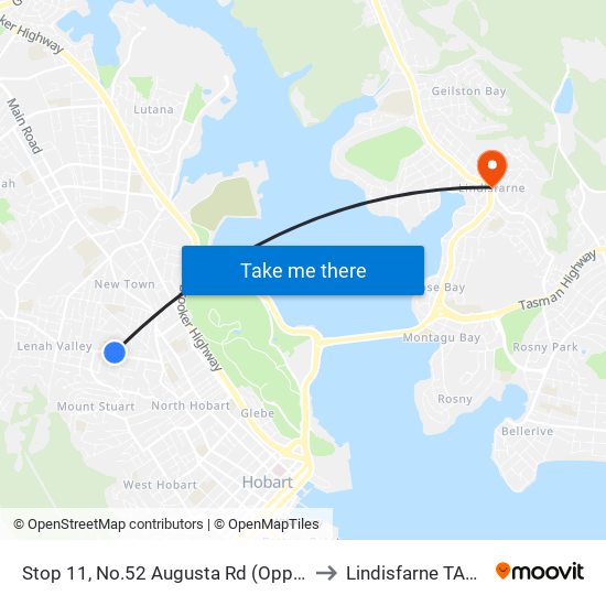 Stop 11, No.52 Augusta Rd (Opp. Calvary Hospital) to Lindisfarne TAS Australia map