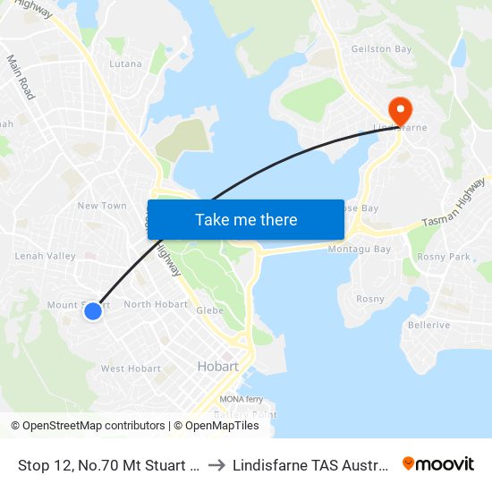 Stop 12, No.70 Mt Stuart Rd to Lindisfarne TAS Australia map