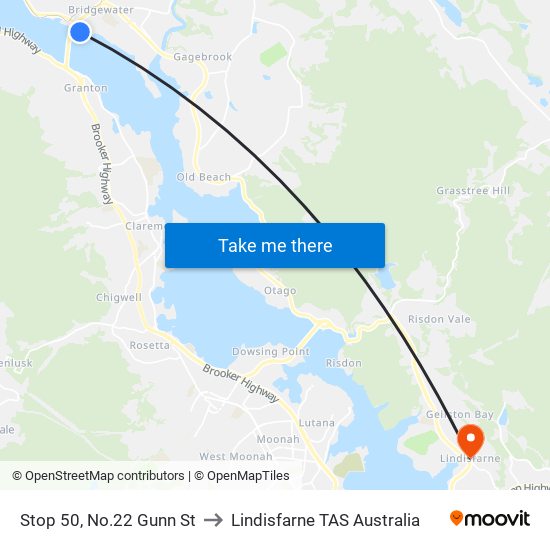 Stop 50, No.22 Gunn St to Lindisfarne TAS Australia map