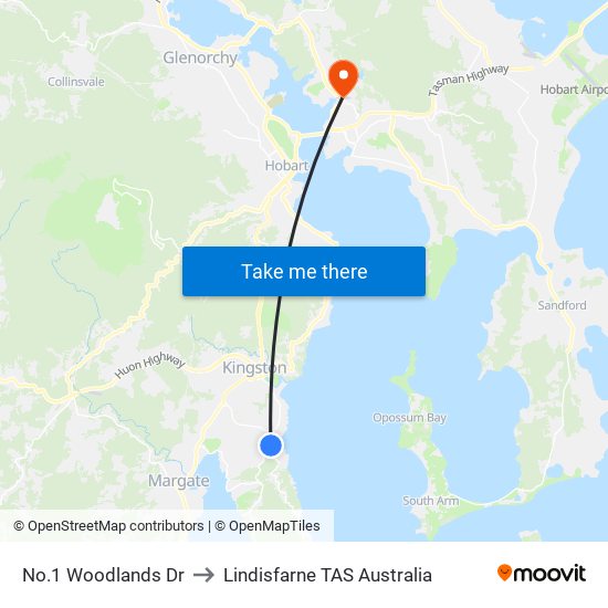 No.1 Woodlands Dr to Lindisfarne TAS Australia map