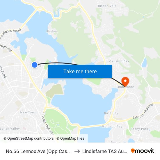 No.66 Lennox Ave (Opp Cashion Ct) to Lindisfarne TAS Australia map