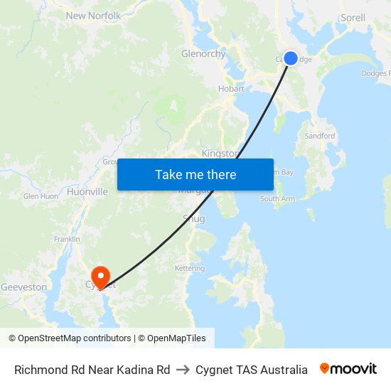 Richmond Rd Near Kadina Rd to Cygnet TAS Australia map