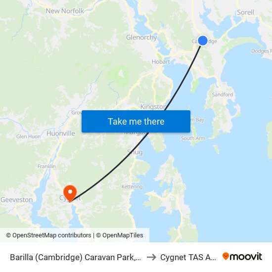 Barilla (Cambridge) Caravan Park, Richmond Rd to Cygnet TAS Australia map