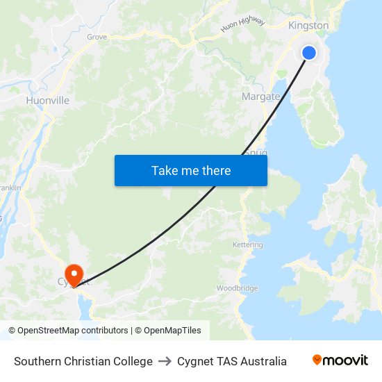 Southern Christian College to Cygnet TAS Australia map