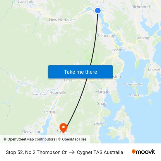 Stop 52, No.2 Thompson Cr to Cygnet TAS Australia map