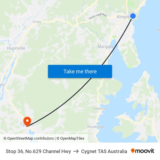 Stop 36, No.629 Channel Hwy to Cygnet TAS Australia map