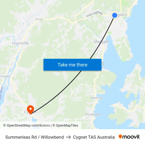 Summerleas Rd / Willowbend to Cygnet TAS Australia map