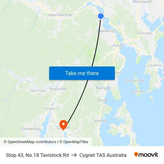 Stop 43, No.18 Tavistock Rd to Cygnet TAS Australia map