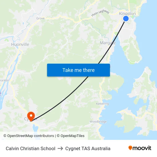 Calvin Christian School to Cygnet TAS Australia map