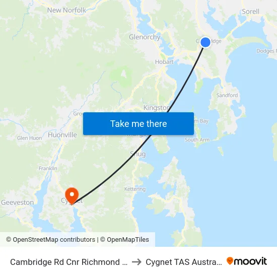 Cambridge Rd Cnr Richmond Rd to Cygnet TAS Australia map