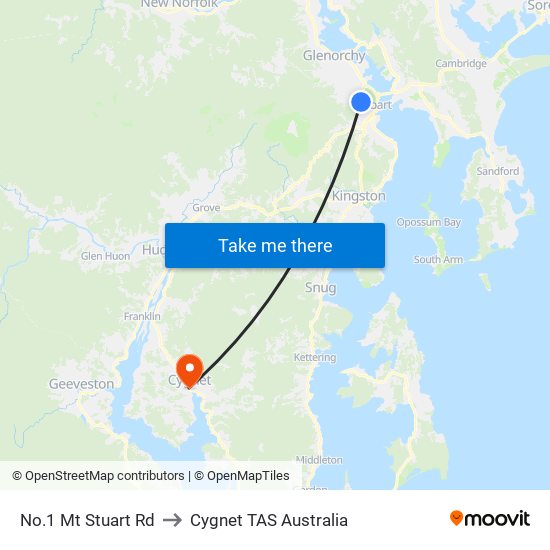 No.1 Mt Stuart Rd to Cygnet TAS Australia map