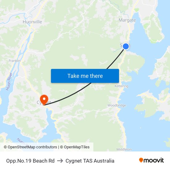 Opp.No.19 Beach Rd to Cygnet TAS Australia map