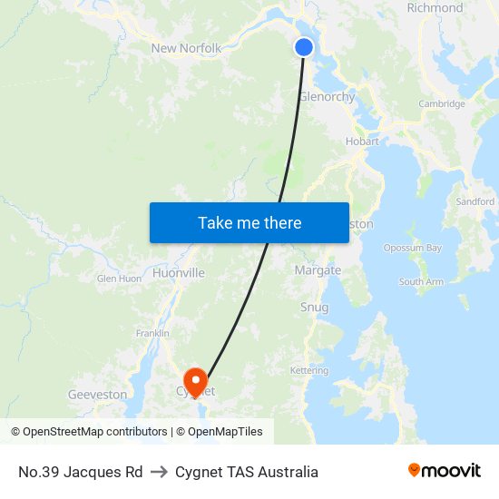 No.39 Jacques Rd to Cygnet TAS Australia map