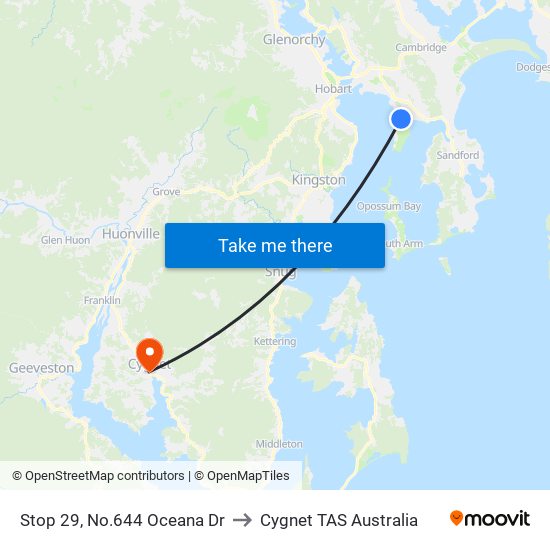Stop 29, No.644 Oceana Dr to Cygnet TAS Australia map