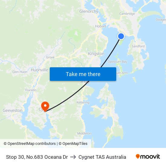 Stop 30, No.683 Oceana Dr to Cygnet TAS Australia map