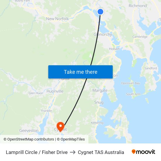 Lamprill Circle / Fisher Drive to Cygnet TAS Australia map