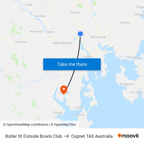Butler St Outside Bowls Club to Cygnet TAS Australia map