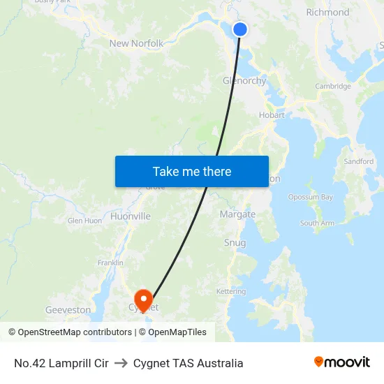 No.42 Lamprill Cir to Cygnet TAS Australia map