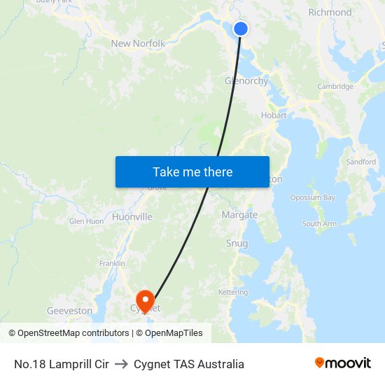 No.18 Lamprill Cir to Cygnet TAS Australia map