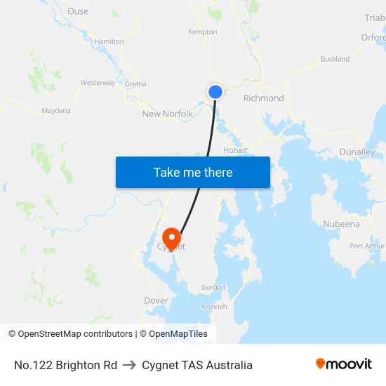 No.122 Brighton Rd to Cygnet TAS Australia map