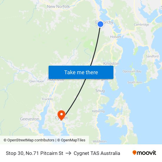 Stop 30, No.71 Pitcairn St to Cygnet TAS Australia map