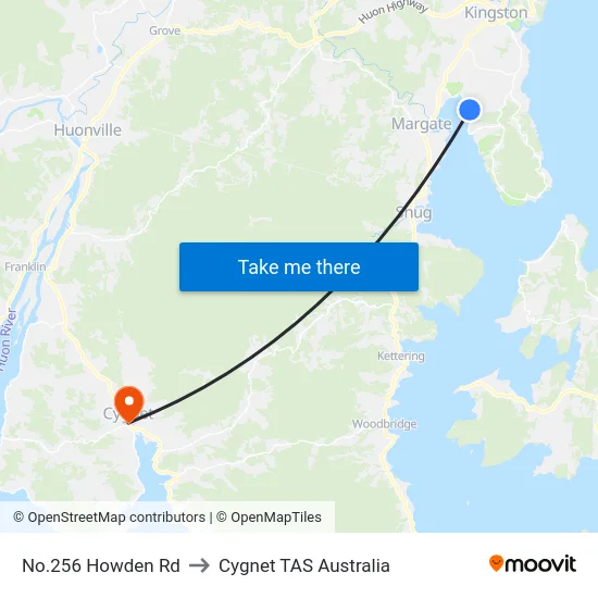 No.256 Howden Rd to Cygnet TAS Australia map