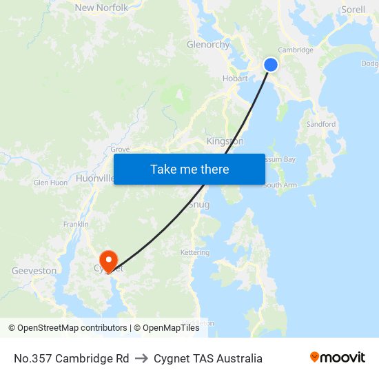 No.357 Cambridge Rd to Cygnet TAS Australia map