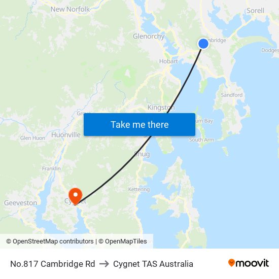 No.817 Cambridge Rd to Cygnet TAS Australia map