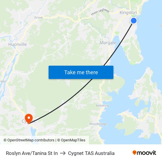 Roslyn Ave/Tanina St In to Cygnet TAS Australia map