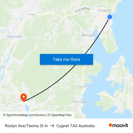 Roslyn Ave/Tanina St In to Cygnet TAS Australia map