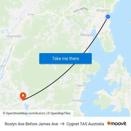 Roslyn Ave Before James Ave to Cygnet TAS Australia map