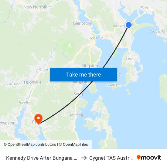 Kennedy Drive After Bungana Way to Cygnet TAS Australia map