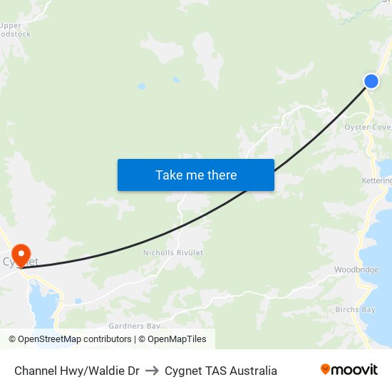 Channel Hwy/Waldie Dr to Cygnet TAS Australia map