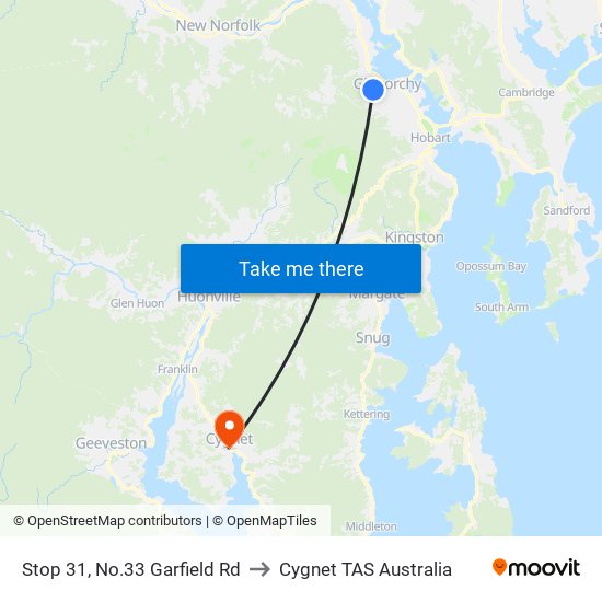 Stop 31, No.33 Garfield Rd to Cygnet TAS Australia map