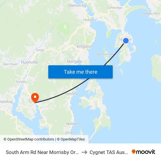 South Arm Rd Near Morrisby Orchards to Cygnet TAS Australia map