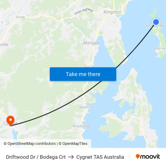 Driftwood Dr / Bodega Crt to Cygnet TAS Australia map