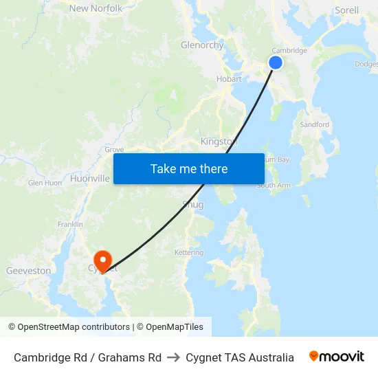 Cambridge Rd / Grahams Rd to Cygnet TAS Australia map