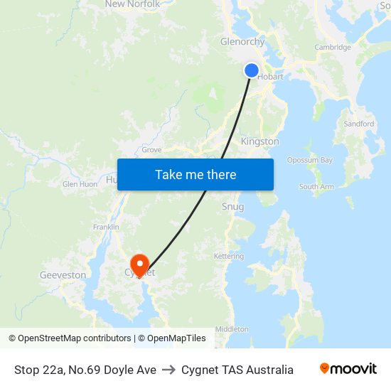 Stop 22a, No.69 Doyle Ave to Cygnet TAS Australia map