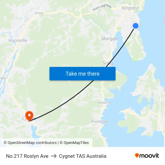 No.217 Roslyn Ave to Cygnet TAS Australia map