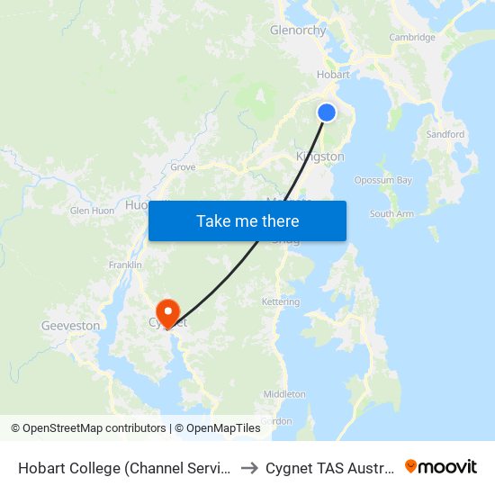 Hobart College (Channel Services) to Cygnet TAS Australia map