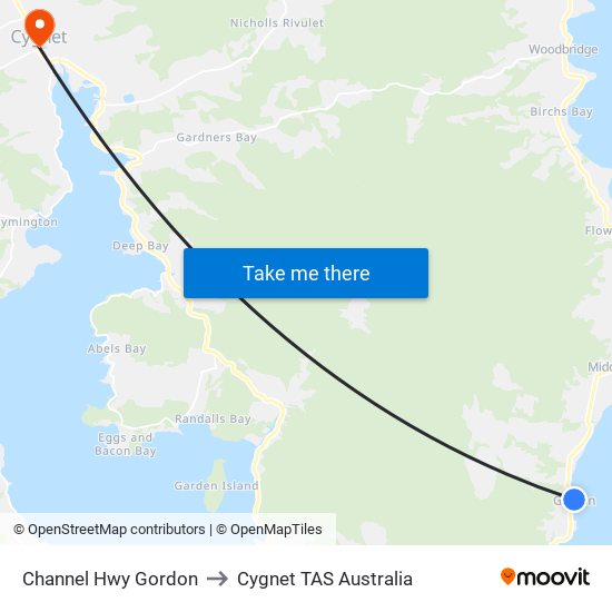 Channel Hwy Gordon to Cygnet TAS Australia map