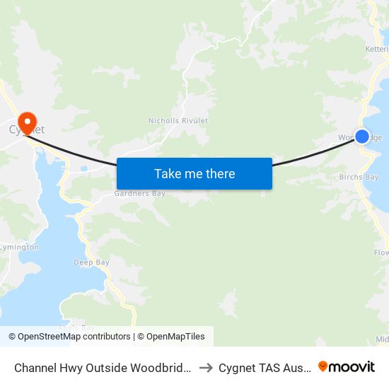 Channel Hwy Outside Woodbridge Store to Cygnet TAS Australia map