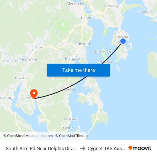 South Arm Rd Near Delphis Dr Junction to Cygnet TAS Australia map