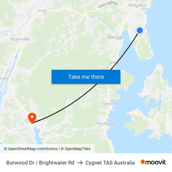 Burwood Dr / Brightwater Rd to Cygnet TAS Australia map